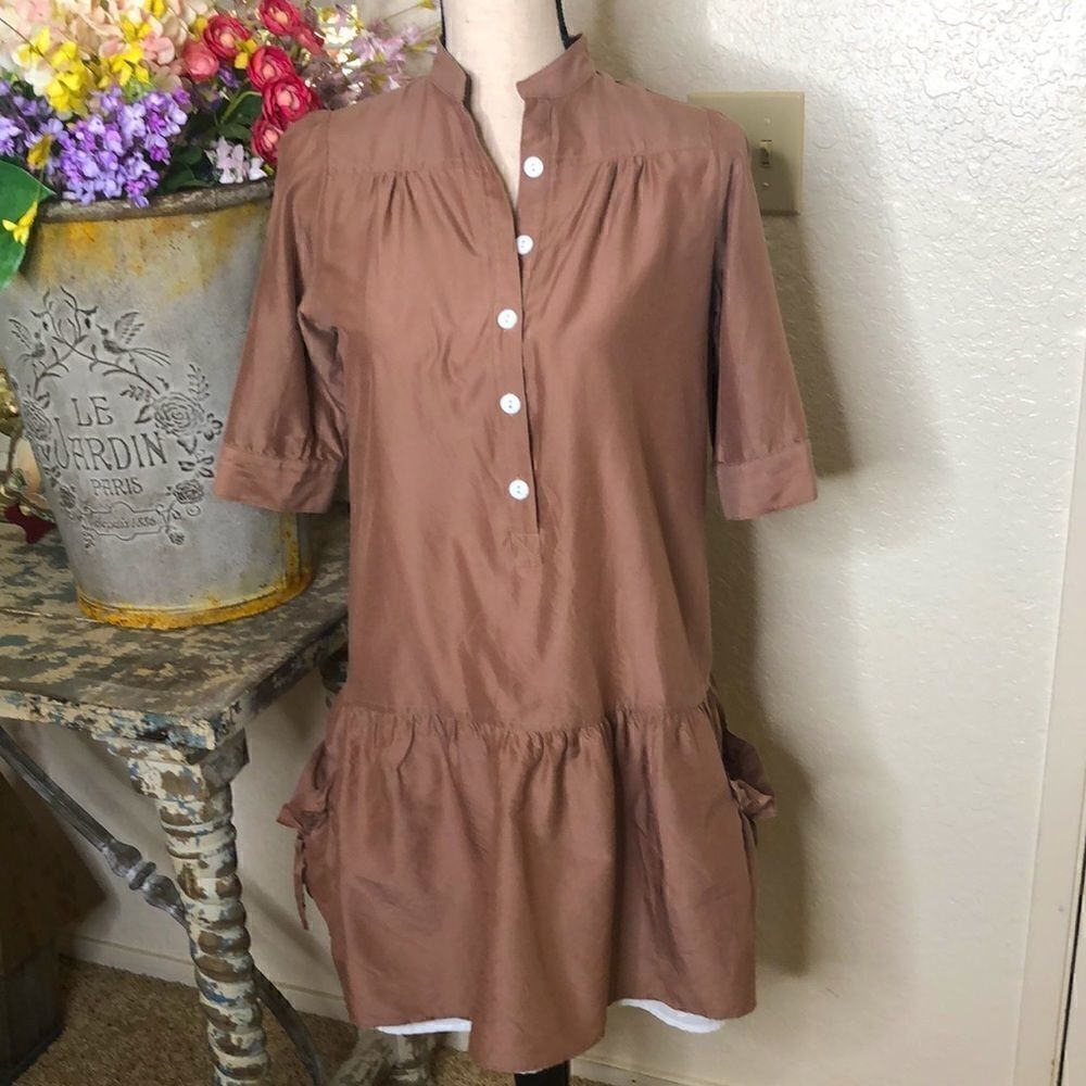 AKA New York Silk Blend Mocha Shift Dress